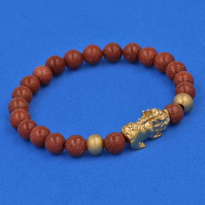 Chuỗi đeo tay đá Kim Sa 6 ly cẩn Tỳ Hưu inox vàng VKSTHHBV6 - hợp mệnh Thổ, mệnh Mộc