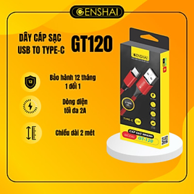 Cáp sạc Type C hàng chính hãng Genshai GT120 dây dù 2m | Bảo hành 12 tháng 1 đổi 1 | Made in Việt Nam.