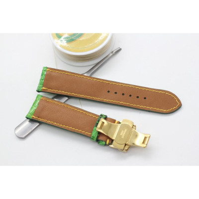 Dây da đồng hồ Kỳ Đà, Dây Đồng Hồ Handmade May Tay Thủ Công Phối Chỉ Trắng SH044