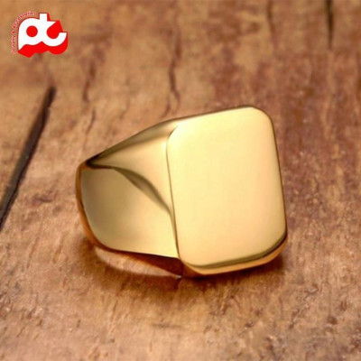 Nhẫn nam nữ titan rẻ kiểu mặt trơn vuông to cao cấp thép không gỉ trangsucpt màu mạ vàng PTNNA24 3T