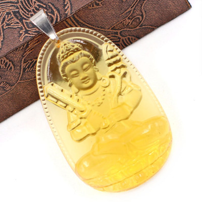 [Tuổi Sửu, Dần] Mặt Dây Chuyền Phật Hư Không Tạng Bồ Tát Đá Pha Lê Vàng Size Nhỏ 3.6cm & Size Lớn 5cm- Tặng Kèm Móc Inox - Phong Thủy 868 - May Mắn - Bình An