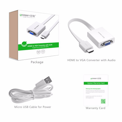 Cáp chuyển HDMI to VGA + Audio 3.5mm & Micro-USB Ugreen 40247 - Hàng Chính Hãng