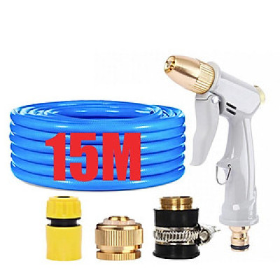 Bộ dây vòi xịt nước tưới cây rửa xe,tăng áp 3 lần, loại 15m (cút nhựa nối đồng nhựa) 206846