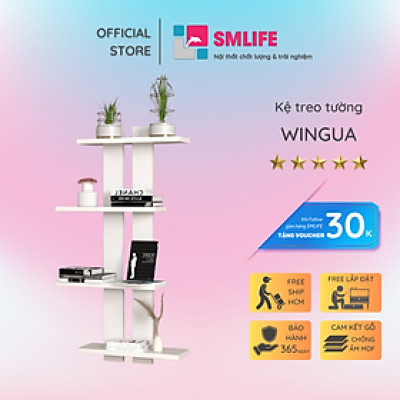 Giá sách treo tường bằng gỗ hiện đại SMLIFE Wingua