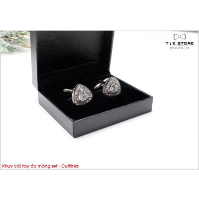 Khuy Cài tay áo Măng Set cao cấp đính đá - cufflinks , tặng kèm hộp nhỏ, Vuông đính đá