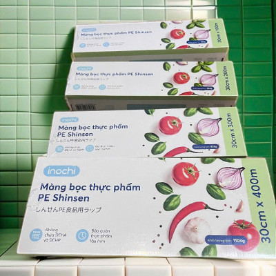 Màng co bọc thực phẩm cao cấp - PE Shinsen Inochi - bảo quản thực phẩm tươi sạch nhiều size ( tặng kèm khăn lau đa năng)