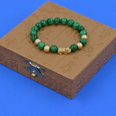 Chuỗi đeo tay Cẩm Thạch Đông Ninh 8 ly - cẩn Tỳ Hưu inox vàng VCTDNTHVB8 + hộp gỗ