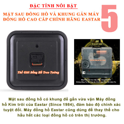 Đồng Hồ Treo Tường EASTAR Cao Cấp Có DẠ QUANG Và NHIỆT ẨM KẾ CƠ (Không Dùng Pin) - Máy Kim Trôi - SỐ NỔI 3D - Hình Vuông Mặt Trắng - Tặng Pin Maxell