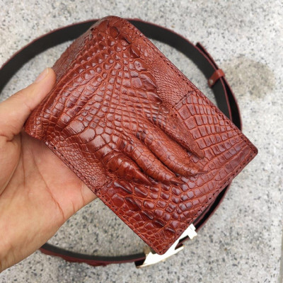 Set Ví và Thắt Lưng Cá Sấu [VÍ BÀN TAY + NỊT DA HÔNG TRƠN] SET5