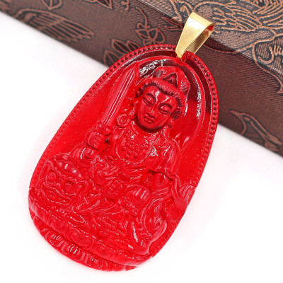 Mặt dây chuyền Văn Thù Bồ Tát thủy tinh đỏ size nhỏ 3.6cm MFBO3 - phật bản mệnh tuổi Mão