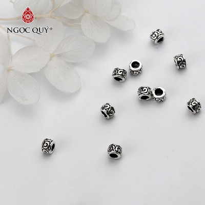 Charm bạc hình trụ chặn hạt họa tiết hoa văn - Ngọc Quý Gemstones