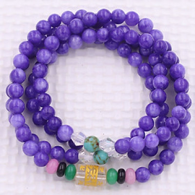 Vòng chuỗi 108 hạt đá ngọc tủy tím charm lục tự chân ngôn - hạt 8 ly ( size lớn ), vòng chuỗi niệm Phật, vòng chuỗi đeo tay
