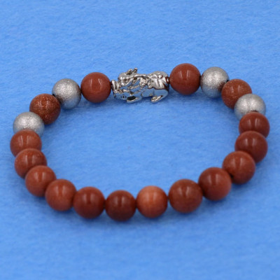 Chuỗi đeo tay đá kim sa 8 ly - cẩn Tỳ Hưu inox bạc VKSTHTB8 - hợp mệnh Thổ, mệnh Mộc