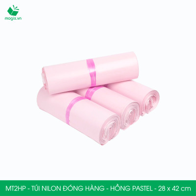 MT2HP - 28x42 cm  - Túi nilon gói hàng - 200 túi niêm phong đóng hàng màu hồng pastel