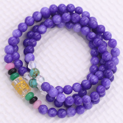 Vòng chuỗi 108 hạt đá ngọc tủy tím charm lục tự chân ngôn - hạt 8 ly ( size lớn ), vòng chuỗi niệm Phật, vòng chuỗi đeo tay