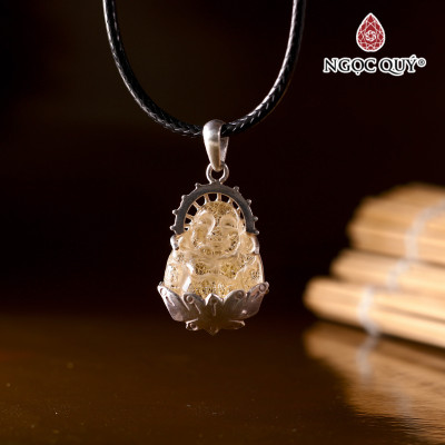 Mặt dây chuyền phật di lặc tóc vàng bọc bạc 22x17mm mệnh thủy, kim - Ngọc Quý Gemstones