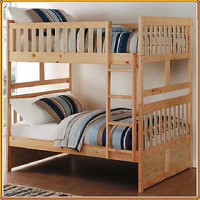 Giường 2 tầng Tundo màu tự nhiên cầu thang treo 1m2