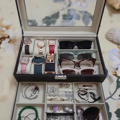 Hộp 2 Tầng Đựng Đồng Hồ, Mắt Kính Và Trang Sức SAIKE SAIKE S633 Vỏ Da Màu Đen