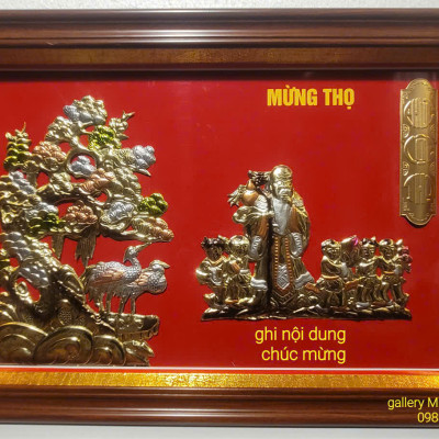 TRANH MỪNG THỌ BẰNG ĐỒNG VÀNG -THỌ ÔNG -THỌ BÀ - THỌ SONG