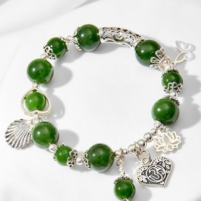 Vòng tay ngọc bích phối hoa sen Ngọc Quý Gemstones