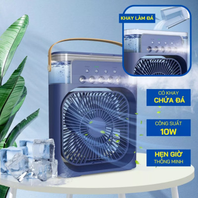 Quạt Điều Hòa Phun Sương Hơi Nước đá lạnh Mini Để Bàn 3 Chế Độ Tích Hợp Led, Chế Độ Hẹn Giờ