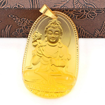 Mặt dây chuyền Đại Thế Chí Bồ Tát thủy tinh vàng 3.6cm - phật bản mệnh tuổi Ngọ - Mặt size nhỏ