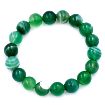 [Mệnh Mộc, Hỏa] Vòng Tay Chuỗi Hạt Mã Não Xanh Lá Sọc 10 Ly 18 Hạt