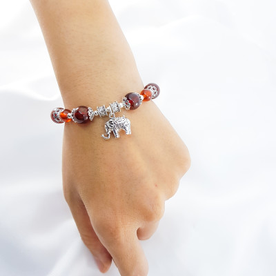 Vòng Tay Mệnh Hỏa, Thổ Đá Garnet Mix Charm Con Voi