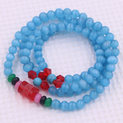 Vòng chuỗi 108 hạt đá mắt mèo xanh biển charm lục tự kim ngôn - hạt 8 ly ( size lớn ), vòng chuỗi niệm Phật, vòng chuỗi đeo tay