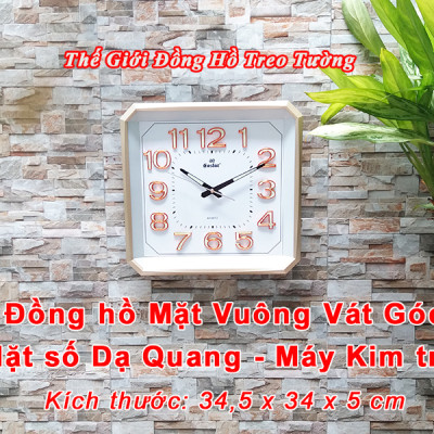 Đồng Hồ Treo Tường Cao Cấp EASTAR Có DẠ QUANG Hình Vuông Cách Điệu - Máy KIM TRÔI NHẬT - Số Nổi 3D - Tặng Pin Maxell - BH 1 Năm