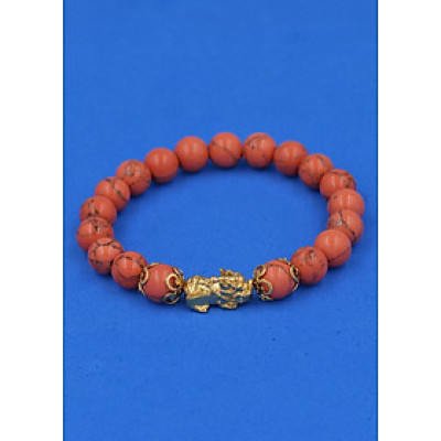 Vòng tay chuỗi hạt San Hô Cam Sọc 8 ly - cẩn Tỳ Hưu Phong Thủy inox vàng VSHCSTHHKV8 - hợp mệnh Hỏa, mệnh Thổ