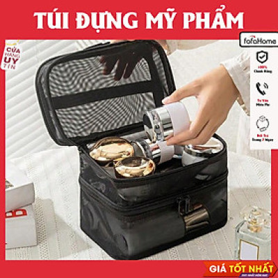 Túi Đựng Mỹ Phẩm, Đồ Trang Điểm 2 Tầng Bằng Vải Lưới Nhẹ Gọn, Dễ Giặt Vệ Sinh Tiện Dụng