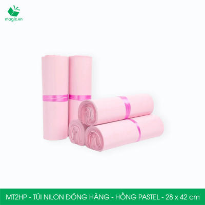 MT2HP - 28x42 cm  - Túi nilon gói hàng - 200 túi niêm phong đóng hàng màu hồng pastel