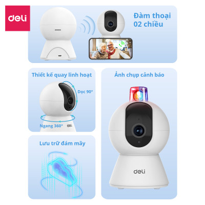 Camera WIFI IP DELI Hàng Chính Hãng Xoay 360 Độ Đàm Thoại 2 Chiều Mắt Nhìn Hồng Ngoại Theo Dõi Phát Hiện Chuyển Động