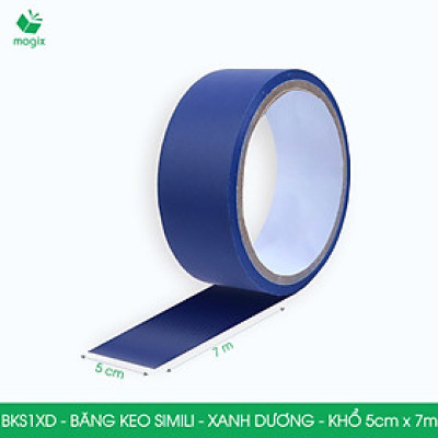 BKS1XD - 3 cuộn băng keo Simili khổ 5cm x 7m - Xanh dương - Băng dính dán gáy sách, đóng cuốn