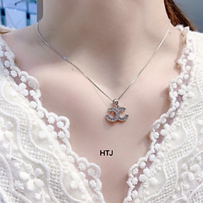 Dây chuyền nữ mặt đá tim chất liệu bằng bạc xi bạch kim MS018c