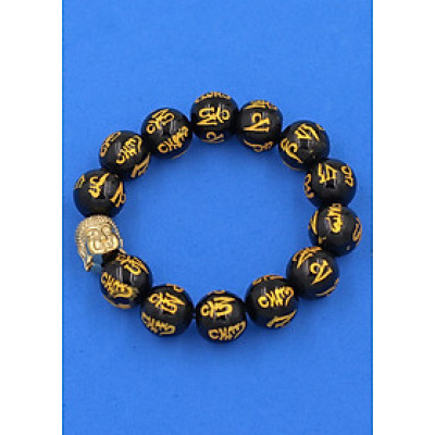 Vòng đeo tay Thạch Anh Đen Phật chú 14 ly cẩn hạt Phật A Di Đà inox vàng VTAEPVNLV14