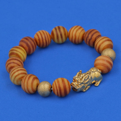 Vòng tay Gỗ Huyết Rồng 12 ly - cẩn Tỳ Hưu Phong Thủy inox vàng VGHRTHHBV12