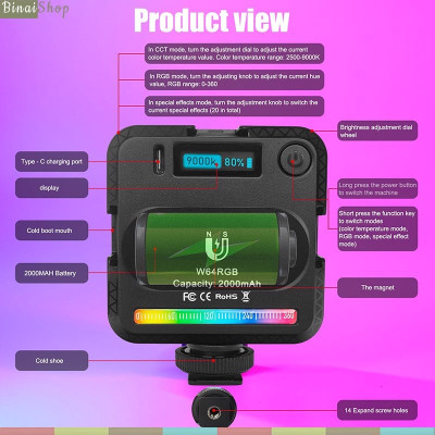 Luxceo W64 RGB - Đèn LED Hỗ Trợ 20 Hiệu Ứng Cho Quay Phim, Chụp Hình- Hàng chính hãng