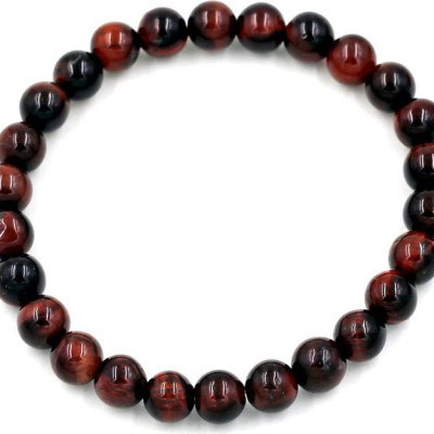 Vòng tay chuỗi hạt đá mắt hổ đỏ đen 6 ly 26 hạt (156mm)