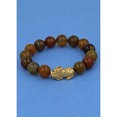 Chuỗi đeo tay đá vân rồng 12 ly - cẩn Tỳ Hưu inox vàng VVRTHV12 - hợp mệnh Kim, mệnh Mộc