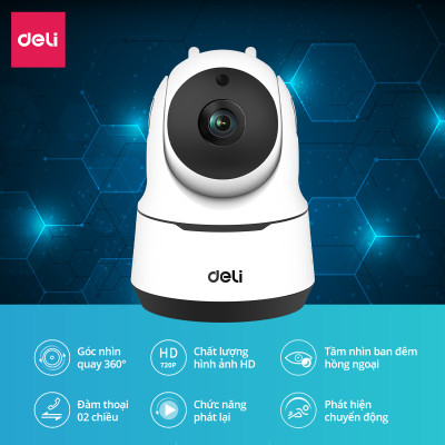Camera WIFI IP DELI Hàng Chính Hãng Xoay 360 Độ Đàm Thoại 2 Chiều Mắt Nhìn Hồng Ngoại Theo Dõi Phát Hiện Chuyển Động