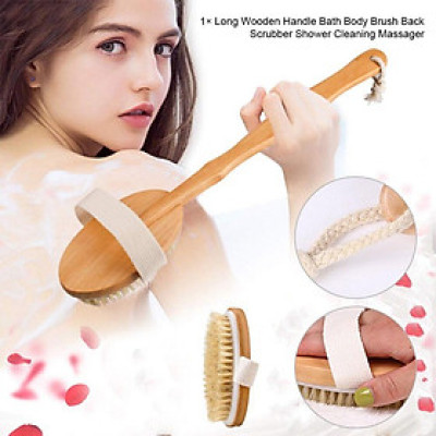 Bàn Chải Tắm Cán Gỗ Tự Nhiên Làm Sạch Da Khô, Cây Chà Lưng Tiện Dụng, Gậy Tắm Massage Cơ Thể Body Cực Sạch AOE1028
