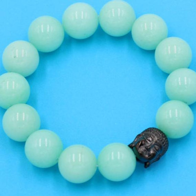 Chuỗi đeo tay ngọc bích xanh 14 ly - cẩn hạt Như Lai Inox đen VNBXNLE14 - hợp mệnh Mộc, mệnh Hỏa