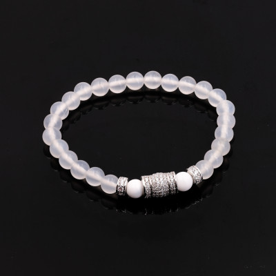 Vòng tay phong thuỷ đá Mã Não trắng 6 ly mix Charm ống ngắn Anqlo