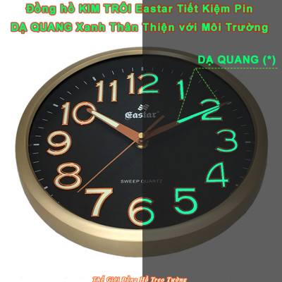 Đồng Hồ Treo Tường KIM TRÔI EASTAR Cao Cấp Có DẠ QUANG Mặt Tròn 25cm - Tặng Pin MAXELL