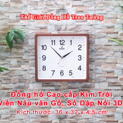 Đồng Hồ Treo Tường Cao Cấp EASTAR Viền NÂU Vân GỖ – Máy KIM TRÔI – Số Nổi 3D – Tặng Pin Maxell – BH 1 Năm