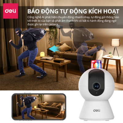 Camera WIFI IP DELI Hàng Chính Hãng Xoay 360 Độ Đàm Thoại 2 Chiều Mắt Nhìn Hồng Ngoại Theo Dõi Phát Hiện Chuyển Động