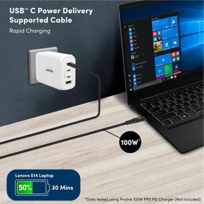 Dây sạc type C To C PROLiNK GCC_100_01 dài 2M, sạc siêu nhanh 100W, dành cho iPad, Macbook, Laptop, Samsung - Hàng chính hãng