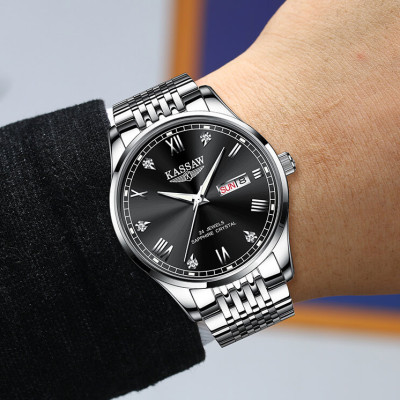 Đồng hồ nam chính hãng KASSAW K877-3 Kính sapphire ,chống xước,Chống nước ,Bảo hành 24 tháng,Máy cơ (Automatic),Dây kim loại cao cấp